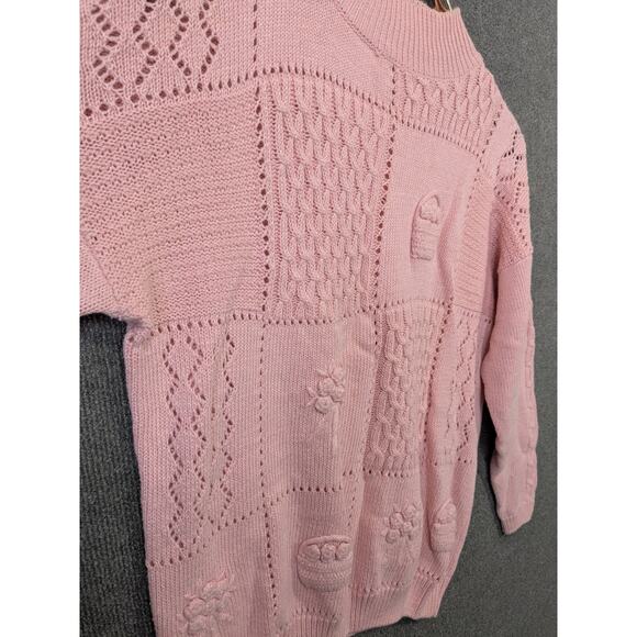 Vtg Spice Of Life Sweater Women Medium Easter Basket Flowers Square Patterns - Picture 2 of 11